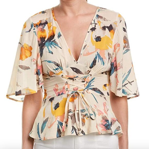 BCBGeneration Tops - BCBGeneration Abstract Florals Corset Front Top
